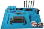 Heat-Resistant Antistatic Silicone Soldering ESD Mat – Magnetic Parts Organizer with Tool Slots for Electronics Repair, 45x30 cm (Blue Mat Only)