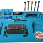 Heat-Resistant Antistatic Silicone Soldering ESD Mat – Magnetic Parts Organizer with Tool Slots for Electronics Repair, 45x30 cm (Blue Mat Only)
