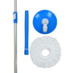 Universal Heavy Duty Spin Mop Stick Rod Handle Set with 1 Microfiber Refill (Heavy Blue)