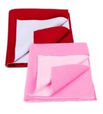 AVYRDO Baby Dry Sheet Waterproof Bed Protector Quick Dry Sheet, Medium Size 100cm x 70cm, Pack of 2 (Red & Baby Pink)