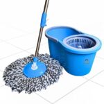 AVYRDO Sturdy 360° Spin Mop and Bucket Set with Heavy-Duty Mop Stick & 2 Double Color Microfibre Refill Head for Floor Cleaning, Pocha (Sturdy Blue)