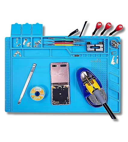 81I4vDDAxPL._SX425_ Professional Electronics Repair Mat, Anti Static ESD Safe Up To 500°C Heat-Resistant Silicone Mat Workbench, Size 45x30cm (Blue) - Image 1