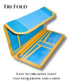 AVYRDO Slim Cheque Book Holder with 10 Compartments, Multiple Card Slots, Blending of Jute & Nylon (Blue and Yellow) - Image 4