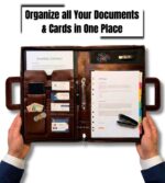All-in-One PU Leatherette Professional Executive File Folder Document Organizer with 2 Binder Ring, Secure Hidden Handle, Multi Pockets & Zipper Closure Big Size B4 (Brown) - Image 6
