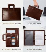 All-in-One PU Leatherette Professional Executive File Folder Document Organizer with 2 Binder Ring, Secure Hidden Handle, Multi Pockets & Zipper Closure Big Size B4 (Brown) - Image 5
