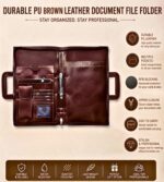 All-in-One PU Leatherette Professional Executive File Folder Document Organizer with 2 Binder Ring, Secure Hidden Handle, Multi Pockets & Zipper Closure Big Size B4 (Brown) - Image 4