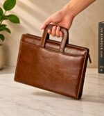 All-in-One PU Leatherette Professional Executive File Folder Document Organizer with 2 Binder Ring, Secure Hidden Handle, Multi Pockets & Zipper Closure Big Size B4 (Brown) - Image 2